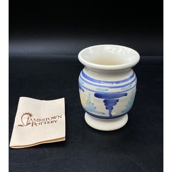 Jamestown Pottery Pot Signed Blue Grey Vase Candle Votive Holder - Picture 3 of 12